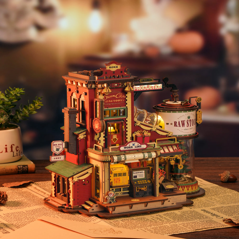 The Wonder Works — Wooden Music Box Kit, assembled — 449-piece kit