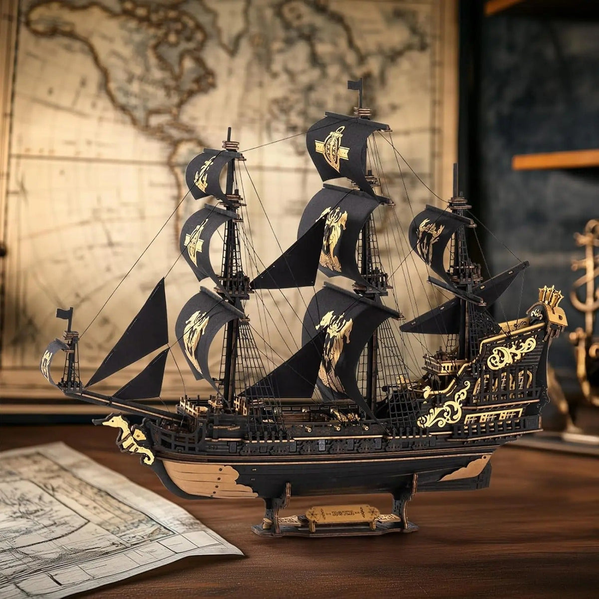The Pirate's Fortune — 3D Wooden Ship Model Kit, assembled — 603-piece kit