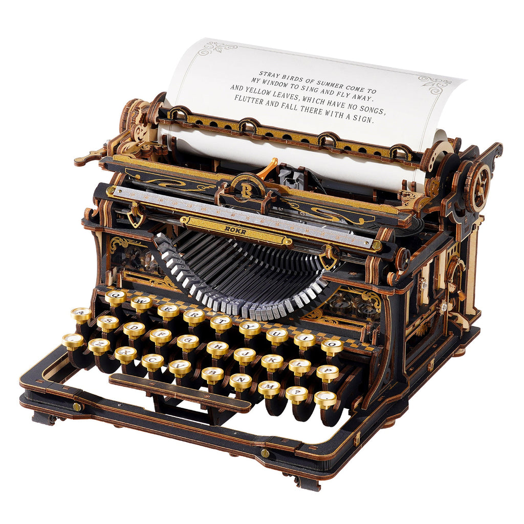 Wooden typewriter kit, rear view of the mechanism