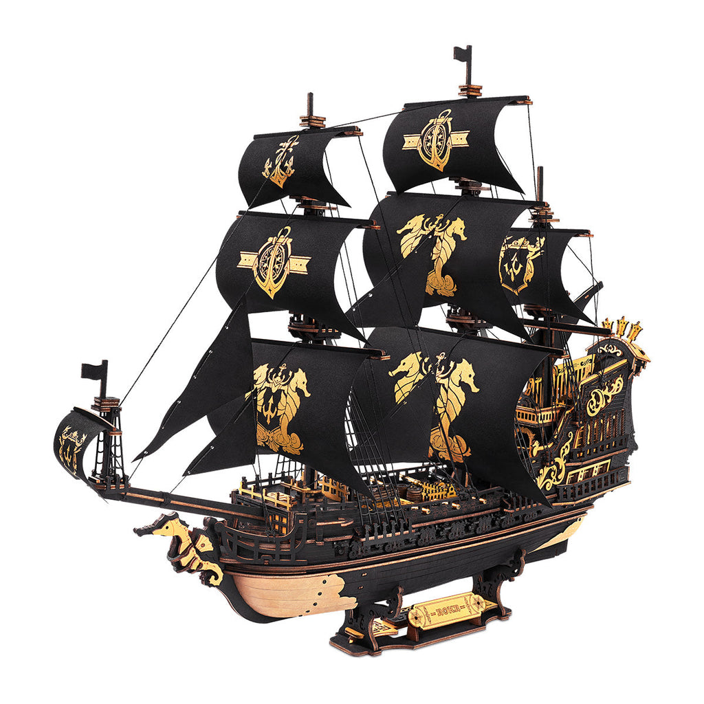 The Pirate's Fortune: 3D Wooden Ship Model Kit, assembled, 603-piece kit
