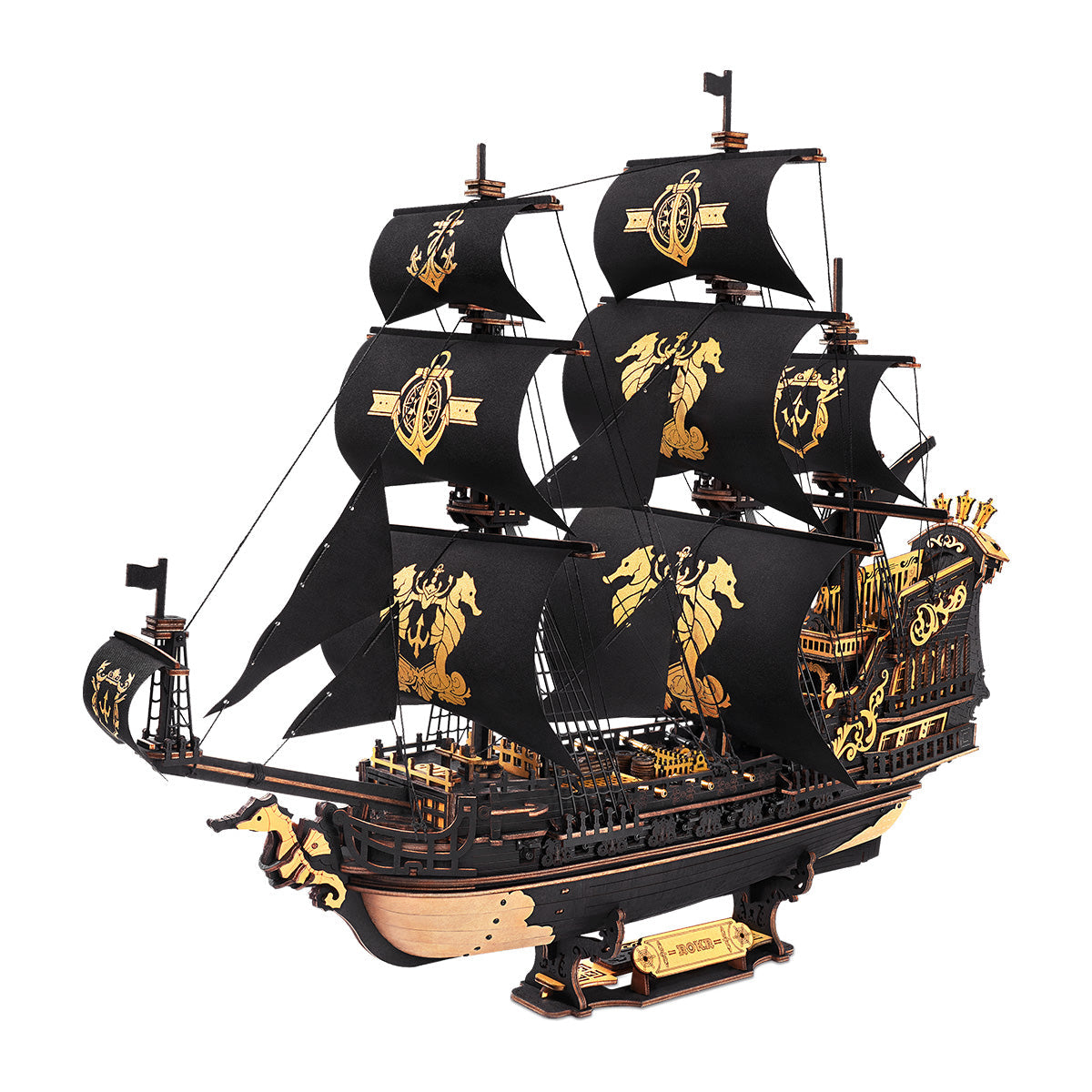 The Pirate's Fortune: 3D Wooden Ship Model Kit, assembled, 603-piece kit