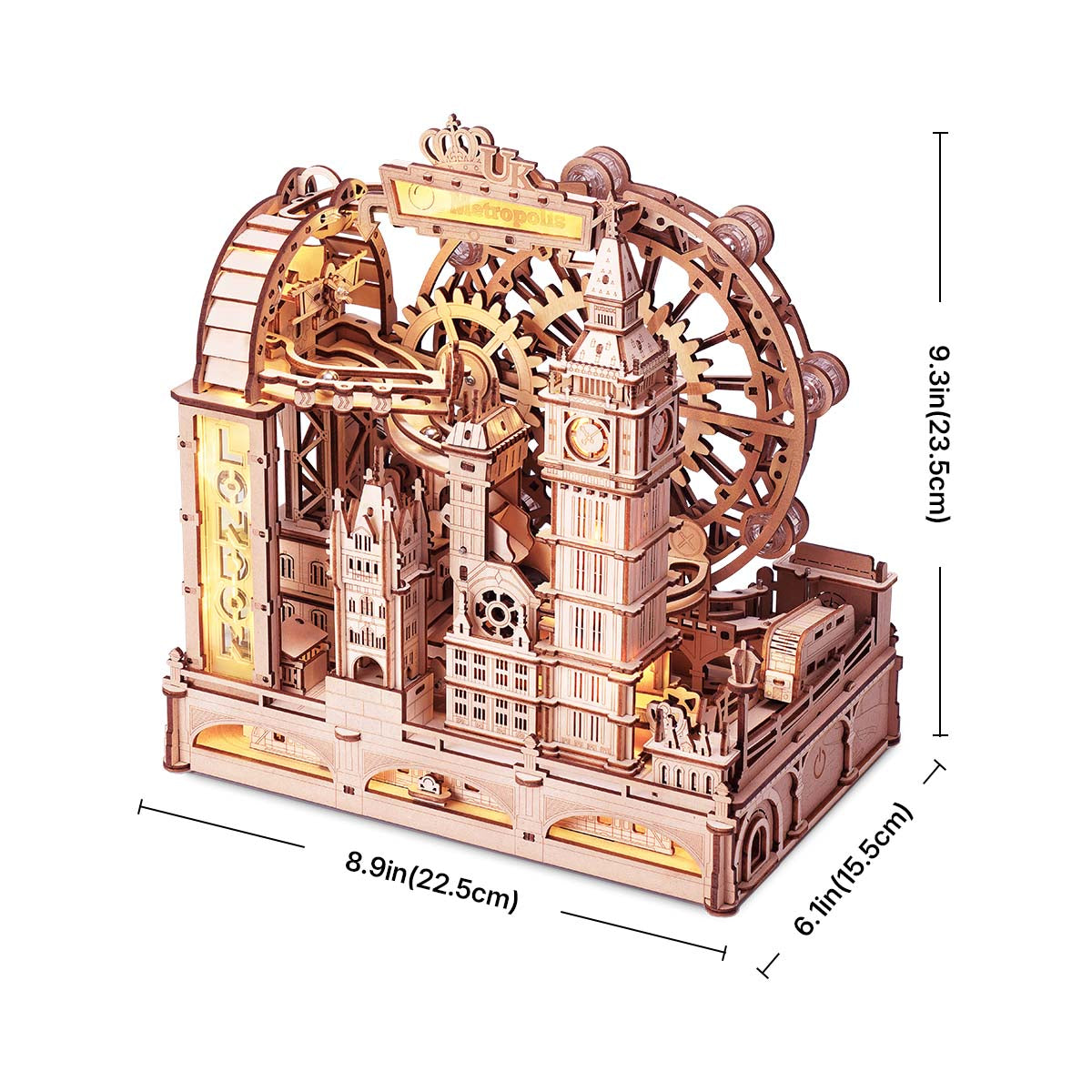 The London Circuit: Wooden Marble Run Kit with LED Lights, photo 2 of 8