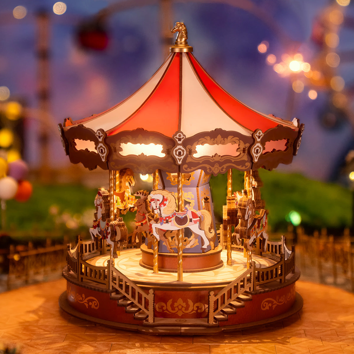 Gallopers: Wooden Carousel Music Box Kit, 265 Pieces