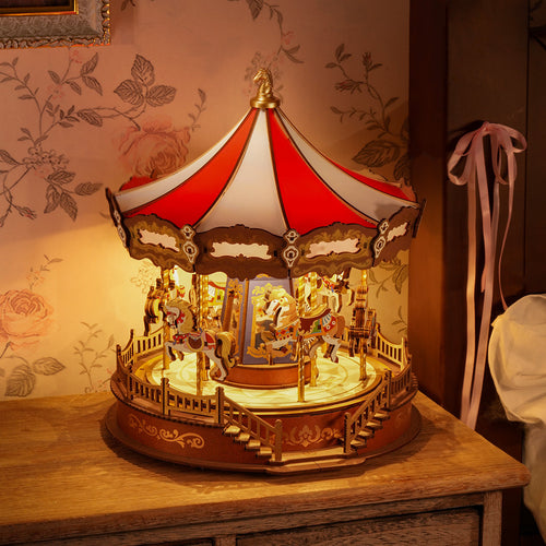 Gallopers: Wooden Carousel Music Box Kit, 265 Pieces