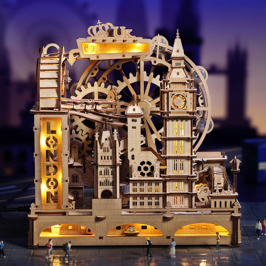 The London Circuit: Wooden Marble Run Kit with LED Lights, photo 3 of 8