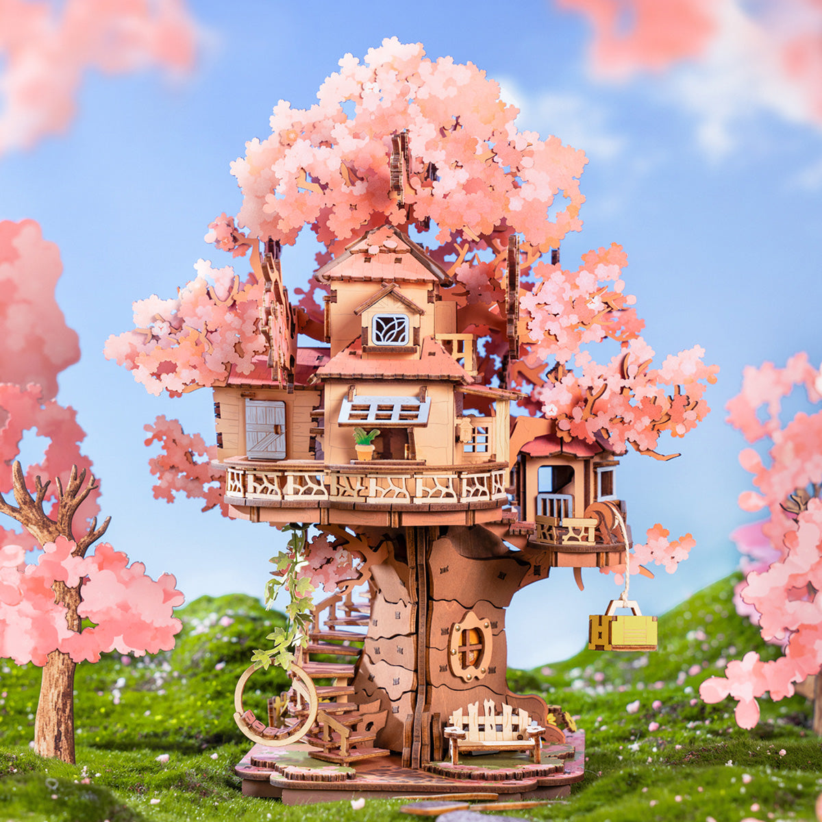Hanami: Sakura Tree House Wooden Kit, assembled, 535-piece kit