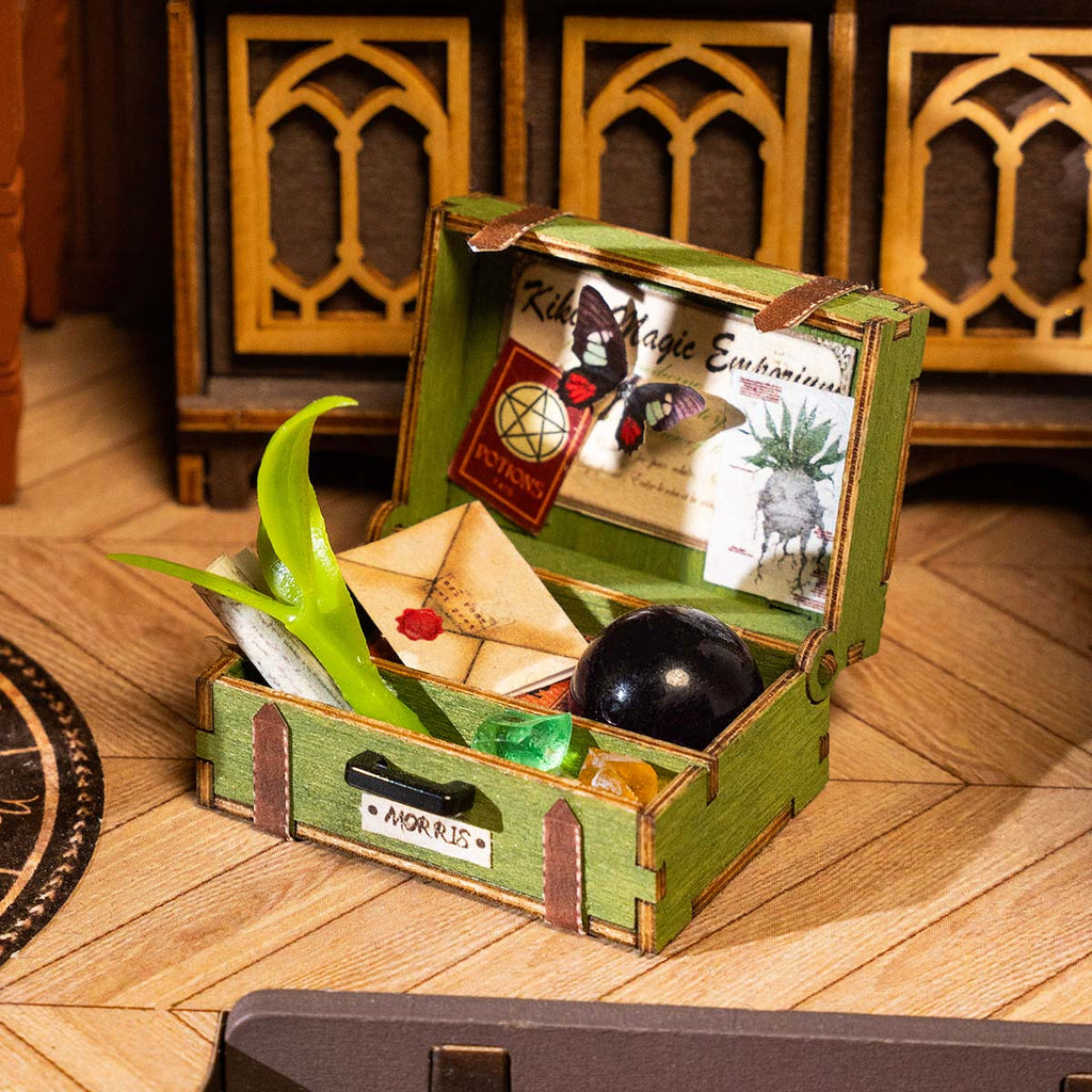 Potion jars and small library of the wizard's study