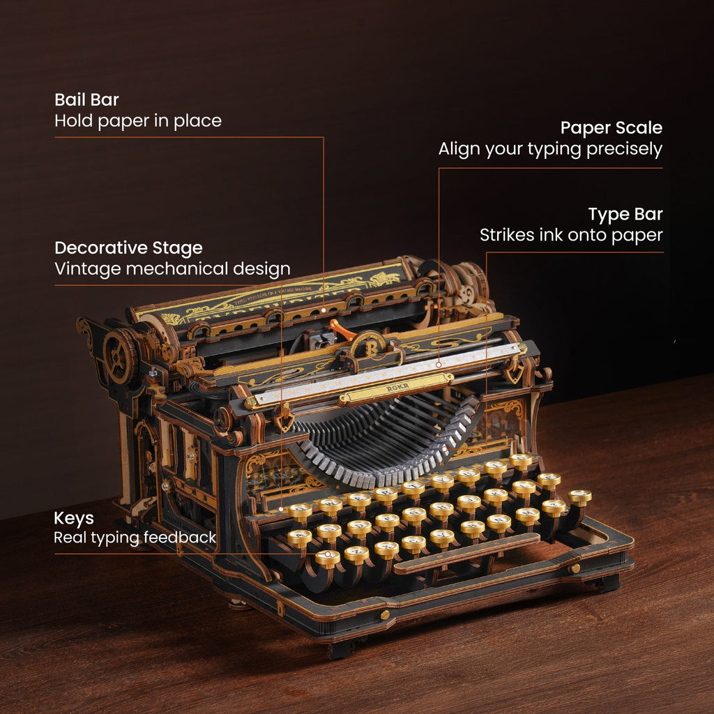 The Keystroke wooden typewriter kit, front view