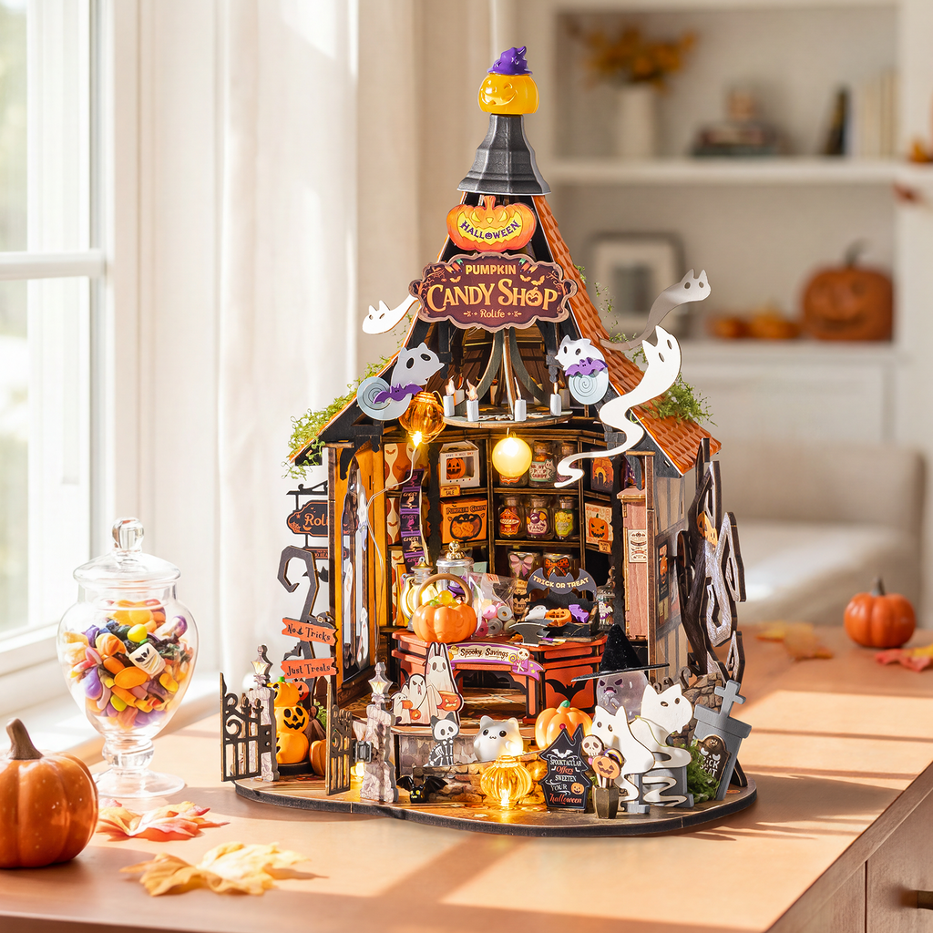 The Sugar Haunt miniature haunted candy house, fully assembled