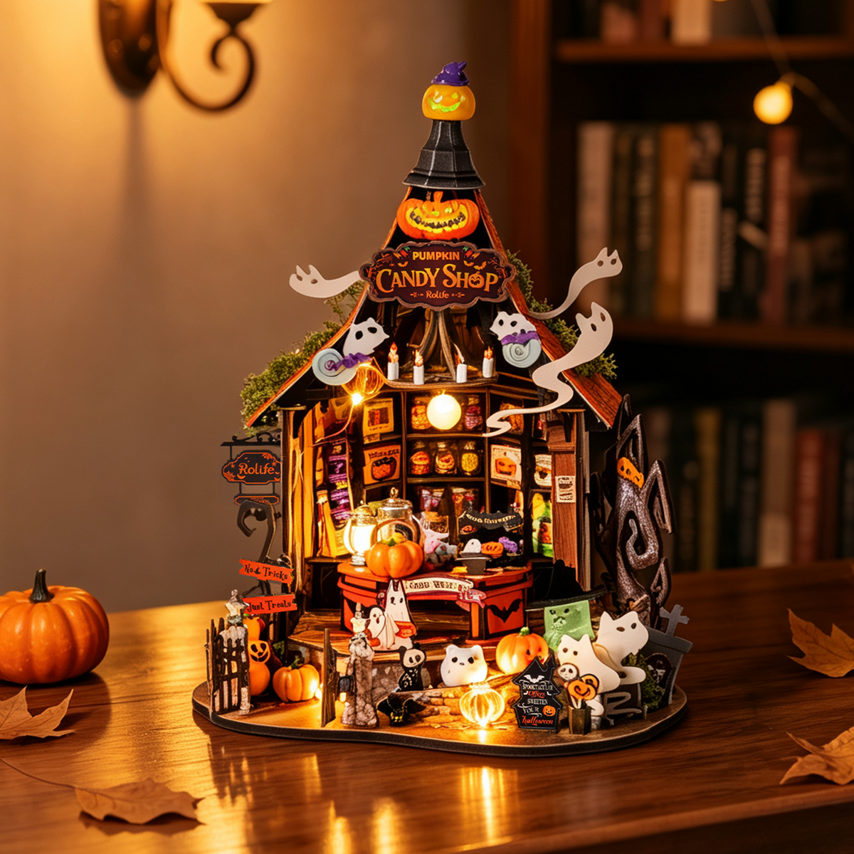 Front of the wooden haunted candy shop