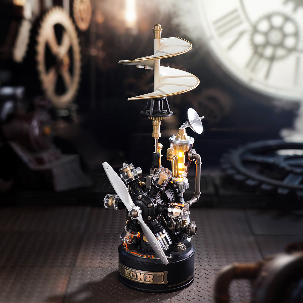 The Aerial Screw: Steampunk Helicopter Model Kit, assembled: 154-piece kit