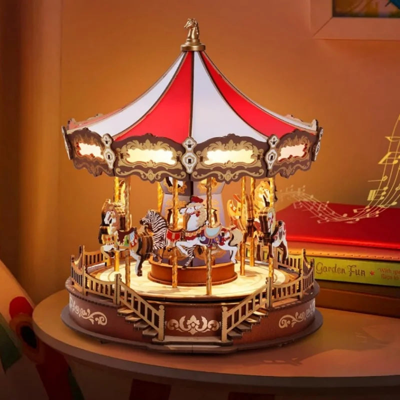 Gallopers: Wooden Carousel Music Box Kit, assembled: 265-piece kit