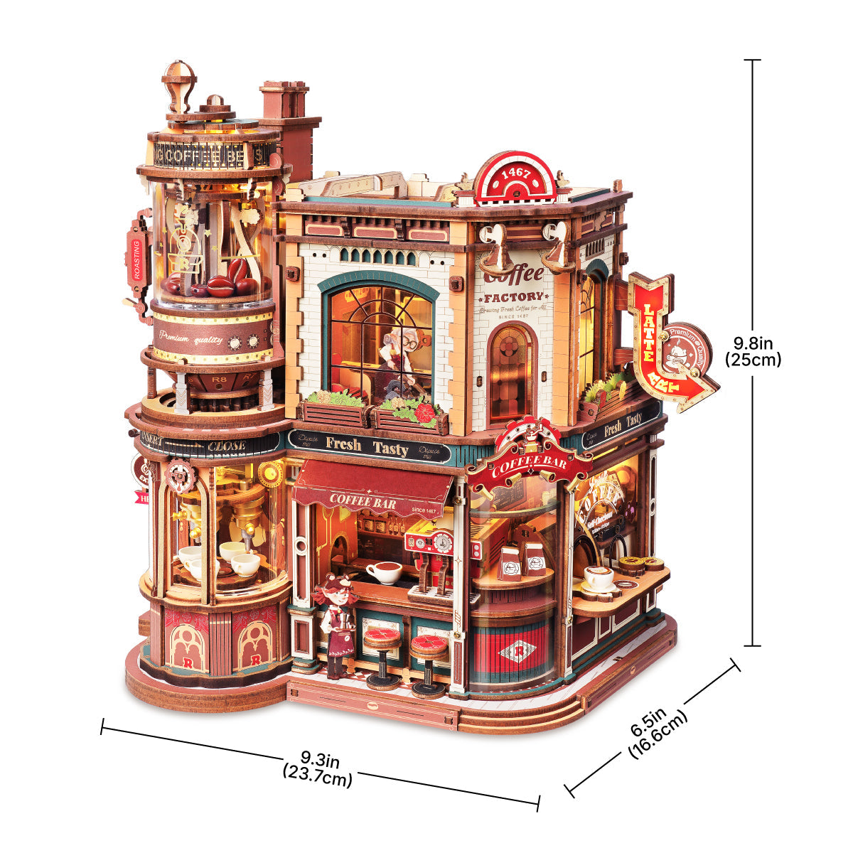 The Morning Roast coffee factory music box kit, detail view